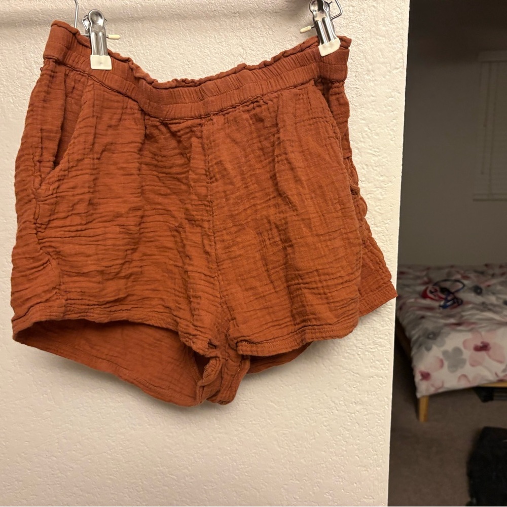 O'Neill High Waist Textured Rust Shorts